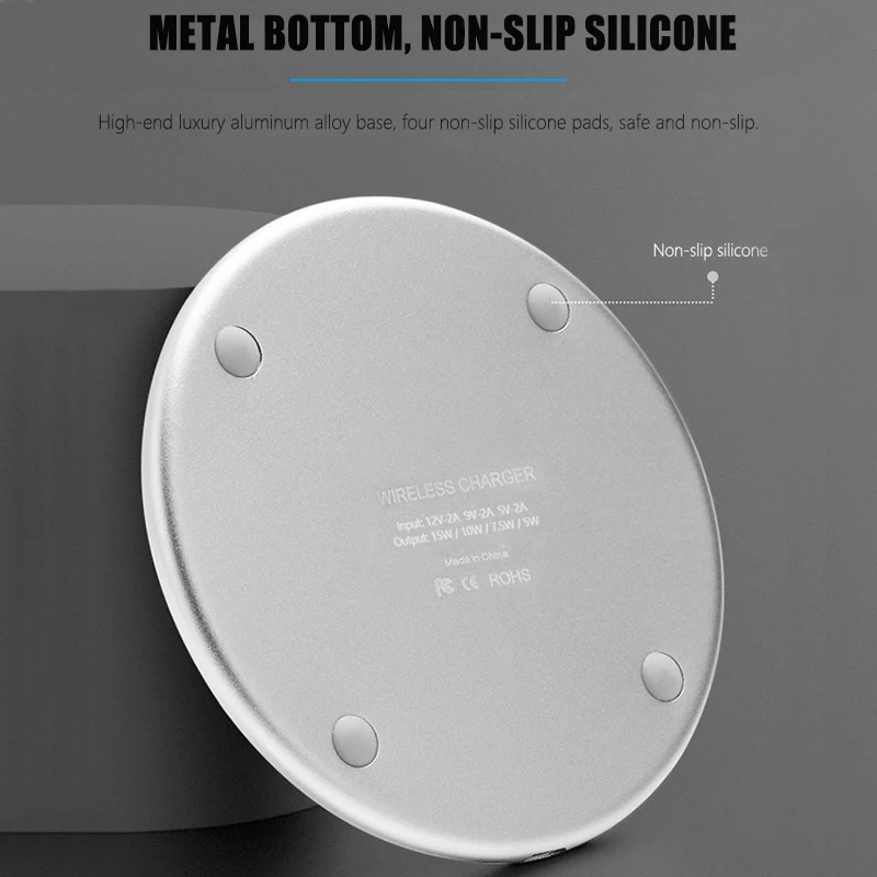 Wireless Charger 15W Fast Charging Pad for Samsung Note 10 S20 Huawei Mate 20 Pro Wireless Quick Charging for iPhone X Xs 8 Plus