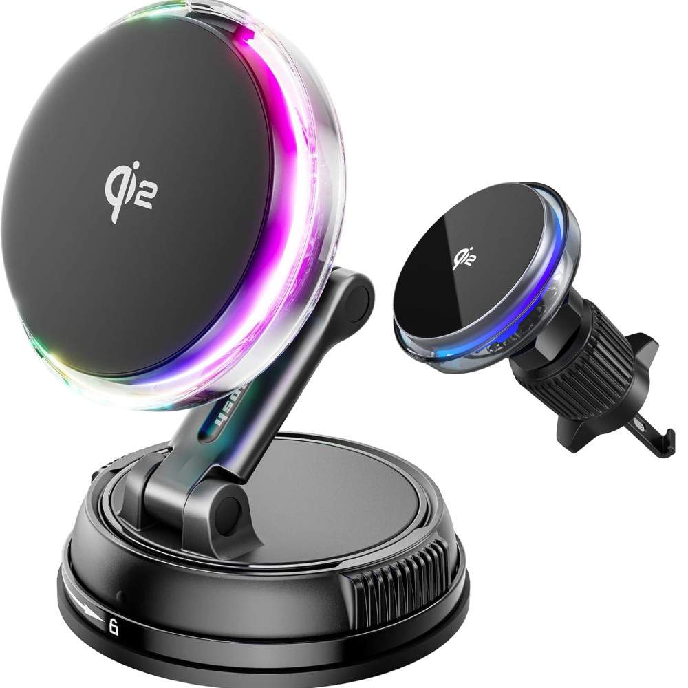 Qi2 15W Car Mount Charger with Cooling Fan Suction Wireless Magnetic Mount on Vent/Dash/Windshield for iPhone 17 16 15 14 13 12