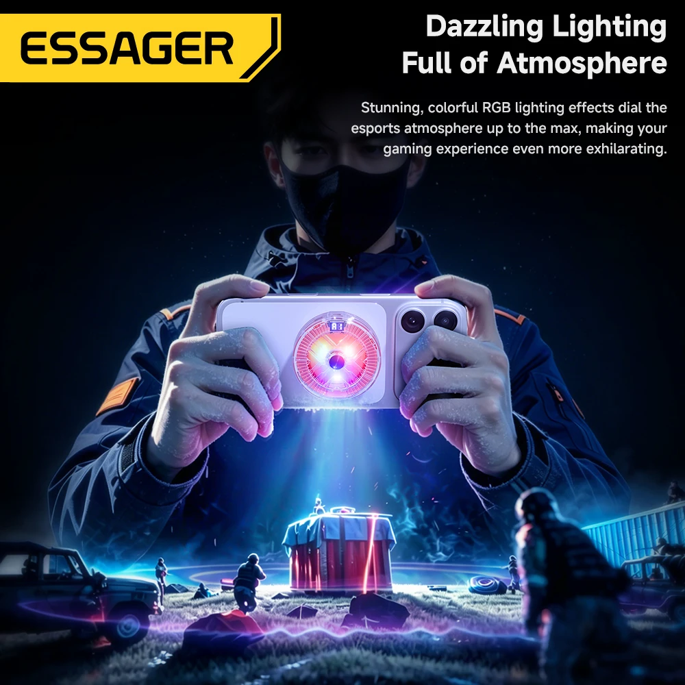 Essager Magnetic Back Clip 2 in1 Phone Cooler Back Clip Smart Digital Screen Display RGB Light Mute Cooling Fan for iPhone live Essager Magnetic Back Clip 2 in1 Phone Cooler Back Clip Smart Digital Screen Display RGB Light Mute Cooling Fan for iPhone live