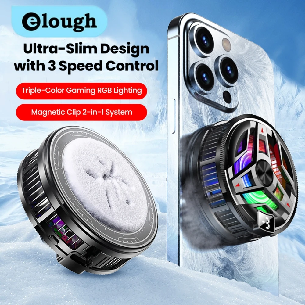 Elough FC68 Mobile Phone Ice Cooler Magnetic Cooling Fan Case Radiator For PUBG Gaming Back Clip Cool Heat Sink For Smartphones