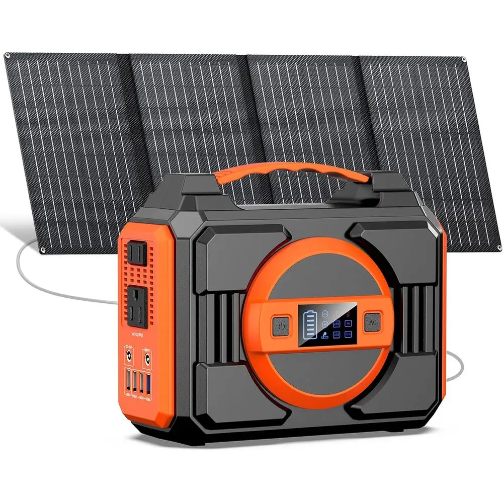 300W Portable Solar Generator with 40W Panels, 220Wh Power Bank, AC Outlet and 10 DC Ports for Home and Outdoor Use