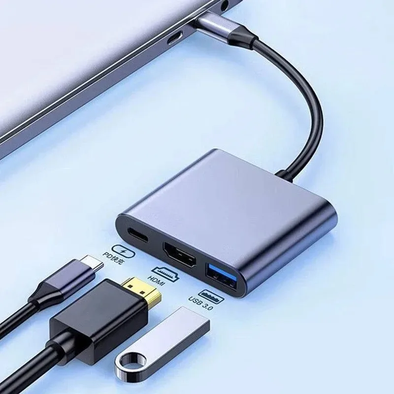 USB C HUB 3in1 Type C 3.0 to HDMI-compatible Docking Station PD Fast Charge 4K HDMI Adapter Splitter For MacBook Phone Computer USB C HUB 3in1 Type C 3.0 to HDMI-compatible Docking Station PD Fast Charge 4K HDMI Adapter Splitter For MacBook Phone Computer