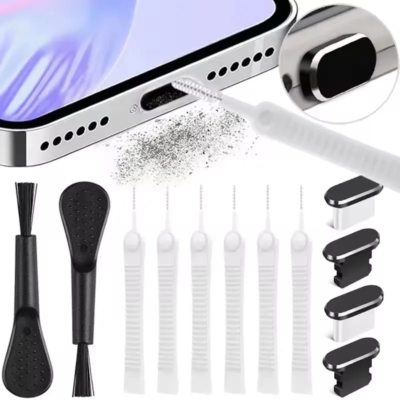 Metal USB C Dust Plug for IPhone 16 15 Pro 14 17 Samsung Xiaomi Android Charging Port Protector Cap Cleaning Brush Cleaner Set Metal USB C Dust Plug for IPhone 16 15 Pro 14 17 Samsung Xiaomi Android Charging Port Protector Cap Cleaning Brush Cleaner Set