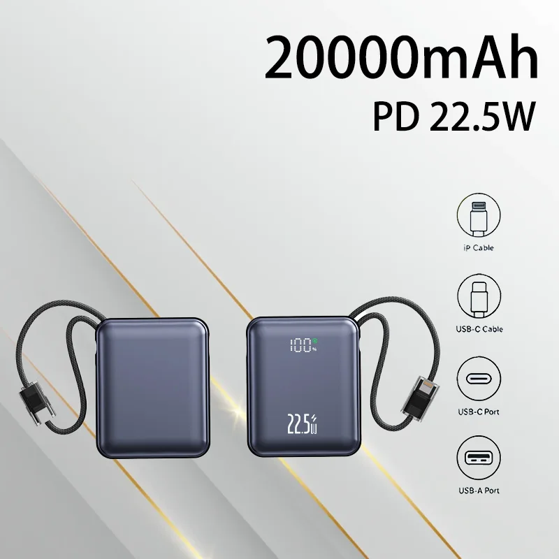 20000mAh Mini Power Bank 22.5W Fast Charging Portable Emergency Mobile Power Supply For Travel Outdoor Daily Commute
