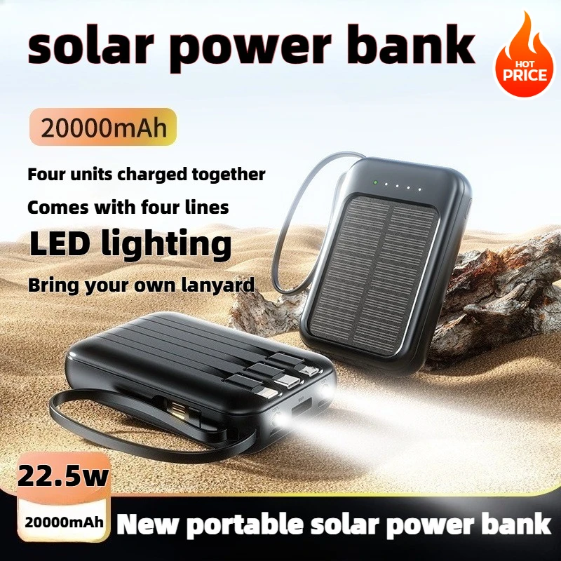 50000mAh Solar Power Bank Super Fast Charging Compact Portable Built-in 4 Cable High Capacity External Battery with Led Light 50000mAh Solar Power Bank Super Fast Charging Compact Portable Built-in 4 Cable High Capacity External Battery with Led Light