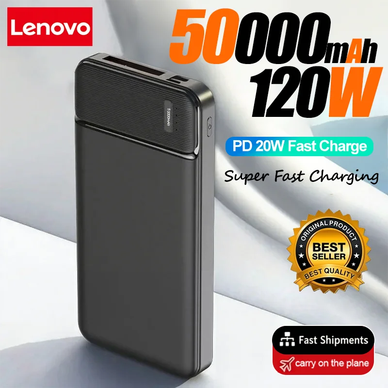 Lenovo 120W 50000mAh Power Bank 12W Portable Fast Charger External Battery PowerBank High Capacity PowerBank For iPhone Samsung Lenovo 120W 50000mAh Power Bank 12W Portable Fast Charger External Battery PowerBank High Capacity PowerBank For iPhone Samsung