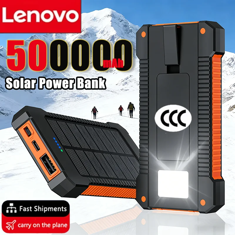 Lenovo 500000mAh Portable Solar Power Bank Large Capacity Super Fast Charging Outdoor External Battery For Xiaomi Huawei New Lenovo 500000mAh Portable Solar Power Bank Large Capacity Super Fast Charging Outdoor External Battery For Xiaomi Huawei New