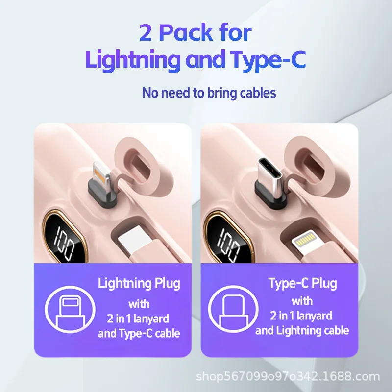 Mini 10000mAh Power Bank Built Cable Portable Mobile Phone Charger External Battery Capsule Powerbank For Type-C iPhone Mini 10000mAh Power Bank Built Cable Portable Mobile Phone Charger External Battery Capsule Powerbank For Type-C iPhone