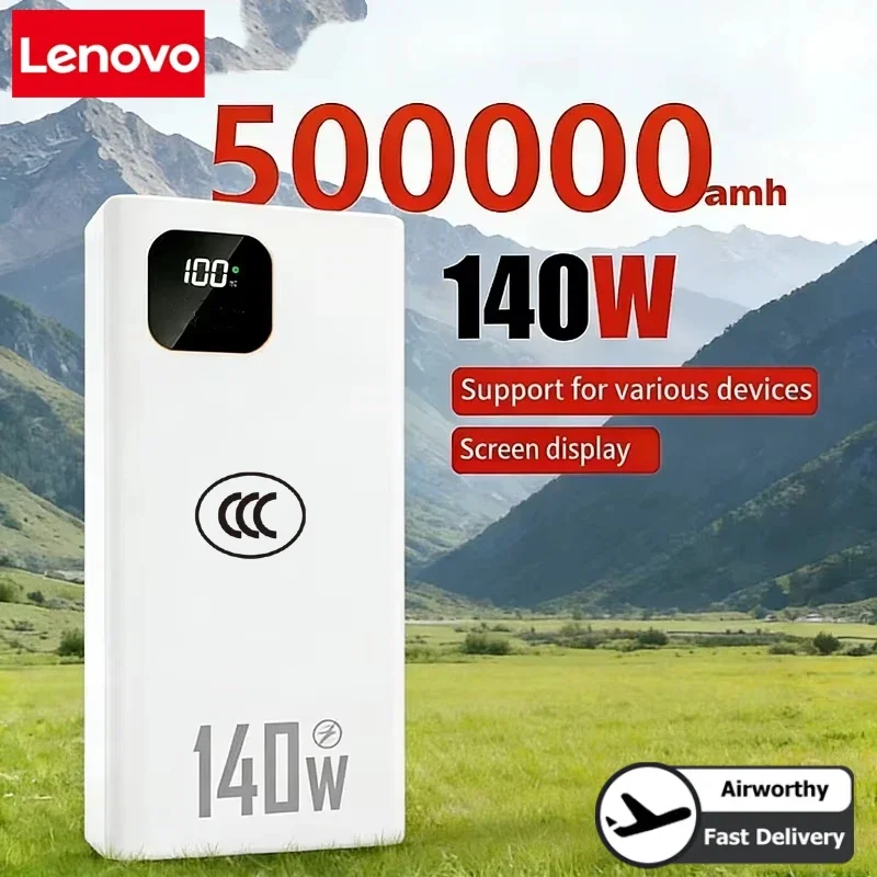 Lenovo 140W 500000mAh Ultra Capacity Power Bank Super Fast Charging CCC Portable Battery Charger For IPhone Samsung 2026 New