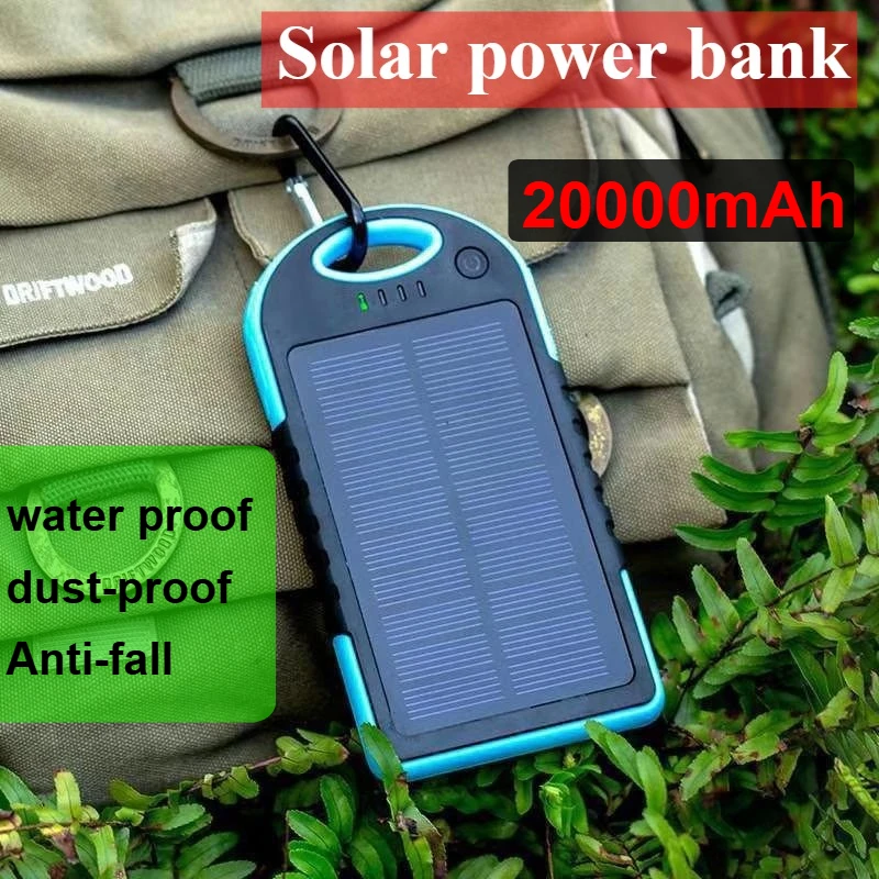 New Portable External Battery 20000mAh Large Capacity Solar Power Bank Double USB Waterproof Powerbank for IPhone Xiaomi Samsung