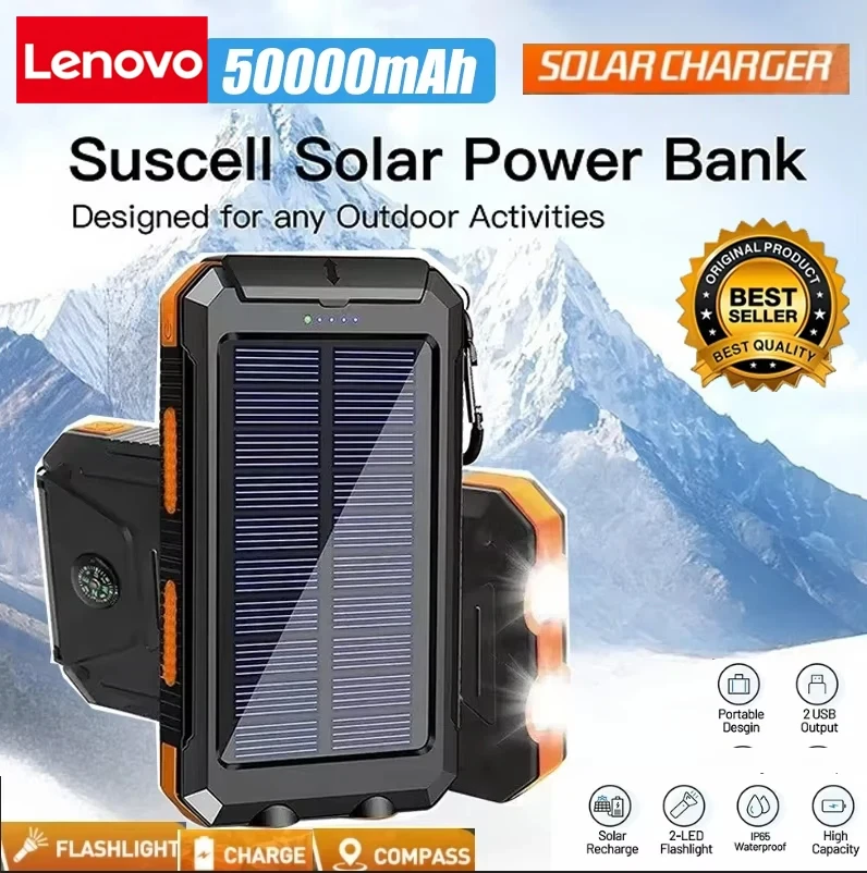 Lenovo 50000mAh Solar Power Bank Portable Charging Powerbank External Battery Charger Strong Light LED Light For IPhone Samsung Lenovo 50000mAh Solar Power Bank Portable Charging Powerbank External Battery Charger Strong Light LED Light For IPhone Samsung