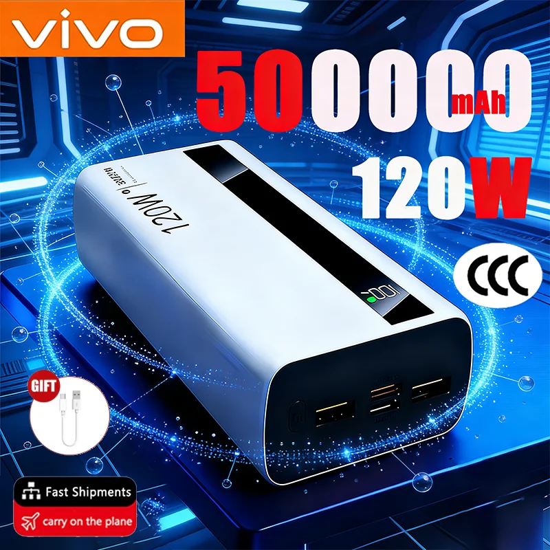 ViVO 500000mAh Portable Power Bank 120W Large Capacity Super Fast Charge External Battery Power Bank For Iphone Samsung Huawei