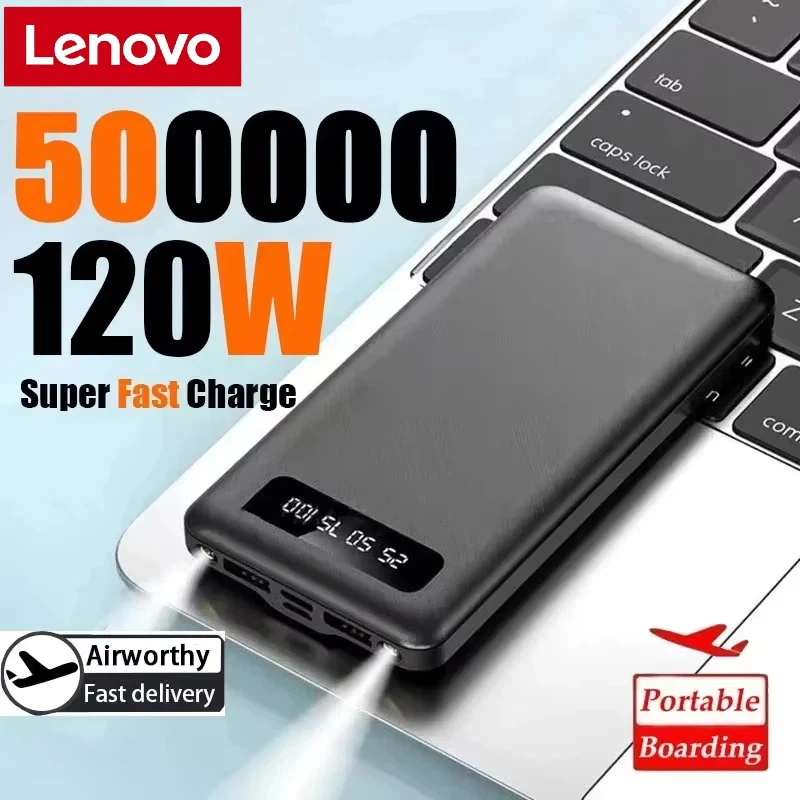 Lenovo 2026 200000mAh Power Bank 120W Super Fast Charge Large Capacity Portable External Battery Pack With LED Digital Display