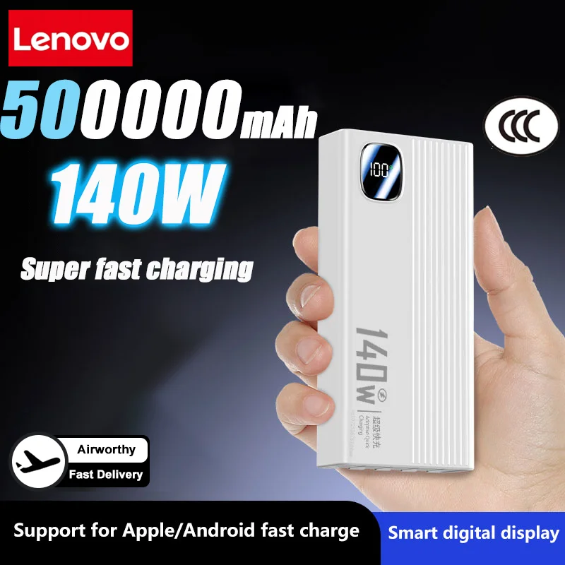 Lenovo 140W 500000mAh Power Bank Super Fast Charging Large Capacity Intelligent Digital Display Power Bank For IPhone For Xiaomi