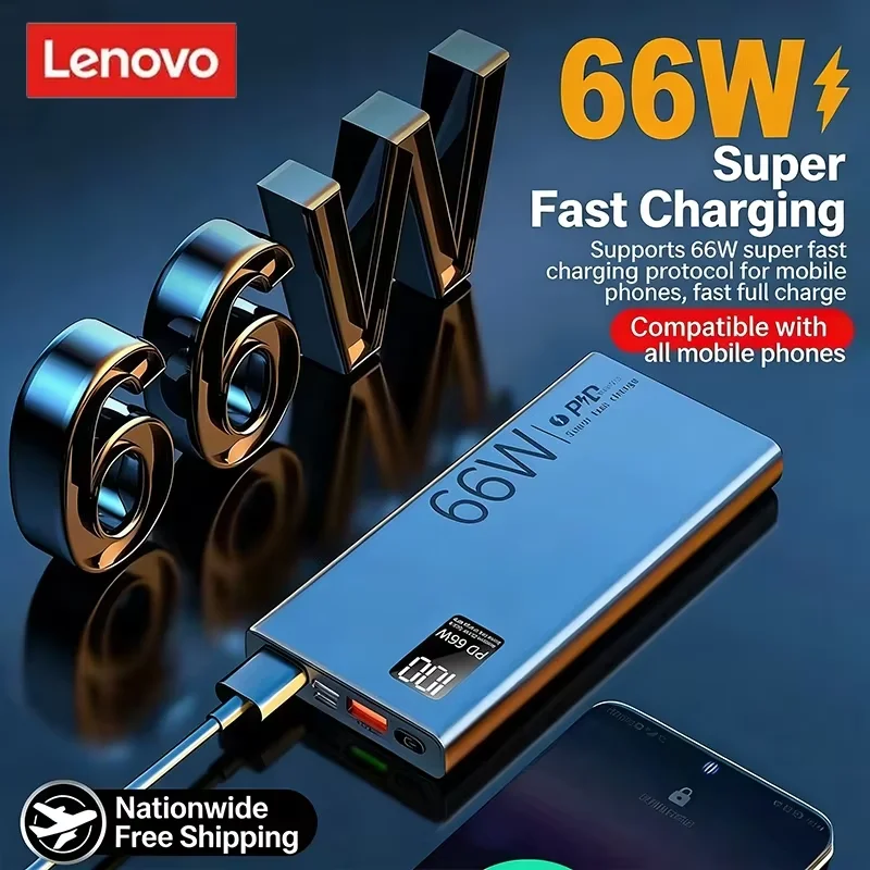 Lenovo 66W Super Fast Charging Power Bank 20000mAh High Capacity Bidirectional Quick Charge Digital Display Mobile Power Source Lenovo 66W Super Fast Charging Power Bank 20000mAh High Capacity Bidirectional Quick Charge Digital Display Mobile Power Source