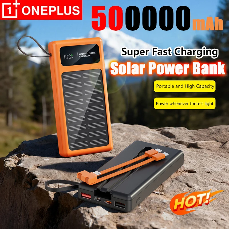 OnePlus New 500000mAh Solar PowerBank Fast Charging Built-in 2 Cable Digital Display External Battery For iPhone Samsung Xiaomi OnePlus New 500000mAh Solar PowerBank Fast Charging Built-in 2 Cable Digital Display External Battery For iPhone Samsung Xiaomi