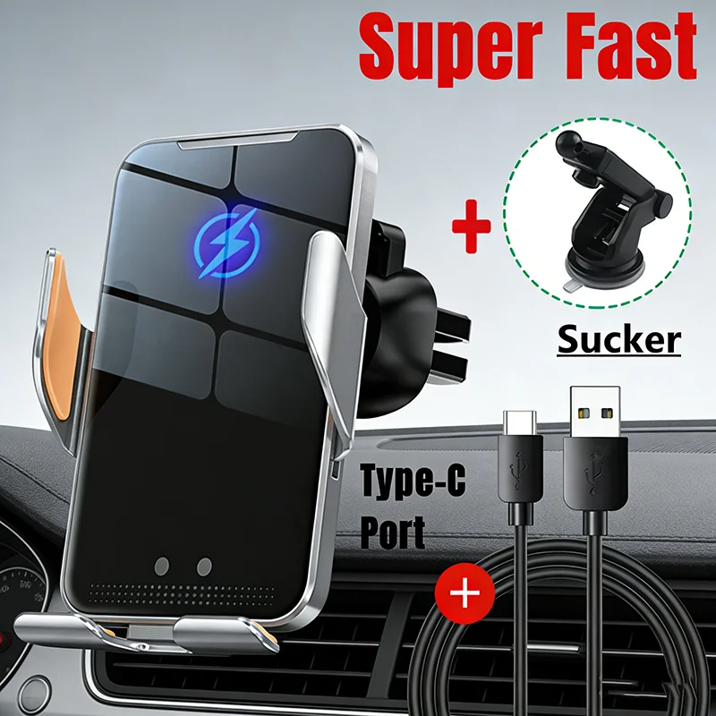 Auto Clamping Wireless Car Charger Mount LED Indicator Fast Charging Phone Holder for iPhone Samsung Android Driving Navigation Auto Clamping Wireless Car Charger Mount LED Indicator Fast Charging Phone Holder for iPhone Samsung Android Driving Navigation