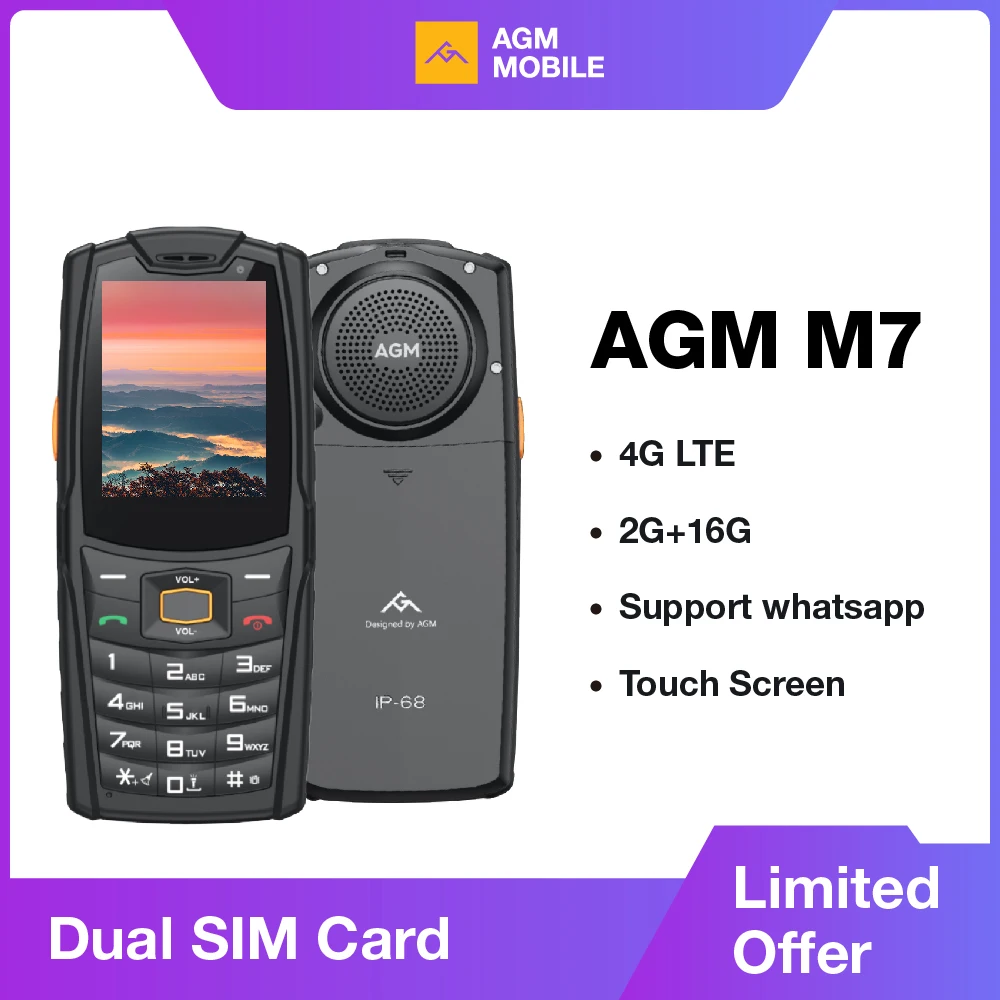 AGM M7 Rugged Feature phone 2+16G Volte Android Waterproof Touch Screen 2500mAh with English Russian keyboard