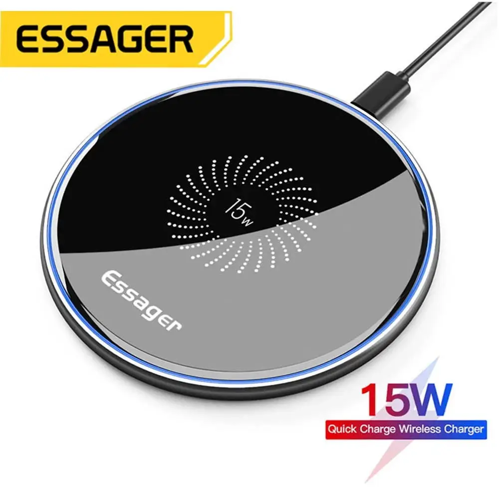 Essager 15W Fast Wireless Charger For iPhone 14 13 12 For Airpods Visible Qi Wireless Charging Pad For Samsung S22 S10 Xiaomi LG Essager 15W Fast Wireless Charger For iPhone 14 13 12 For Airpods Visible Qi Wireless Charging Pad For Samsung S22 S10 Xiaomi LG