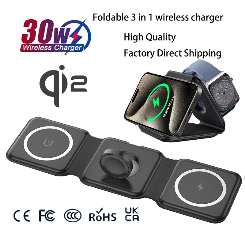 Universal Qi2 Magnetic Foldable Charging Station 30w Travel Charger for iPhone Samsung Xiaomi OPPO 3 in 1 Wireless Charger Universal Qi2 Magnetic Foldable Charging Station 30w Travel Charger for iPhone Samsung Xiaomi OPPO 3 in 1 Wireless Charger