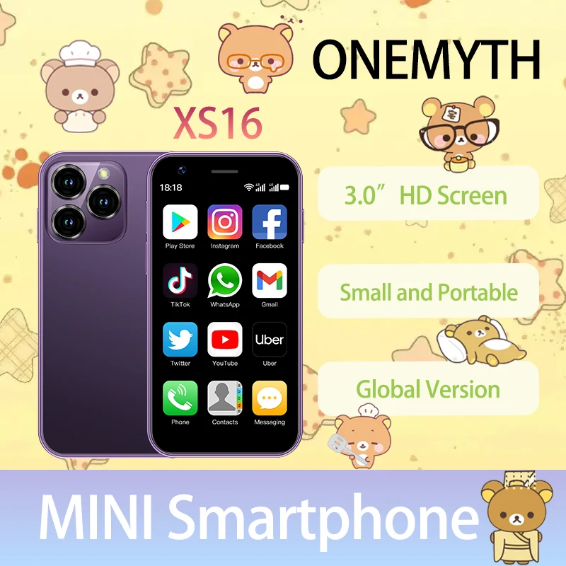ONEMYTH XS16 Mini Smartphone 4G 3GB RAM 64GB ROM 3.0" Dual SIM 5MP Mobile Phone Support Play Store & WhatsApp ONEMYTH XS16 Mini Smartphone 4G 3GB RAM 64GB ROM 3.0" Dual SIM 5MP Mobile Phone Support Play Store & WhatsApp