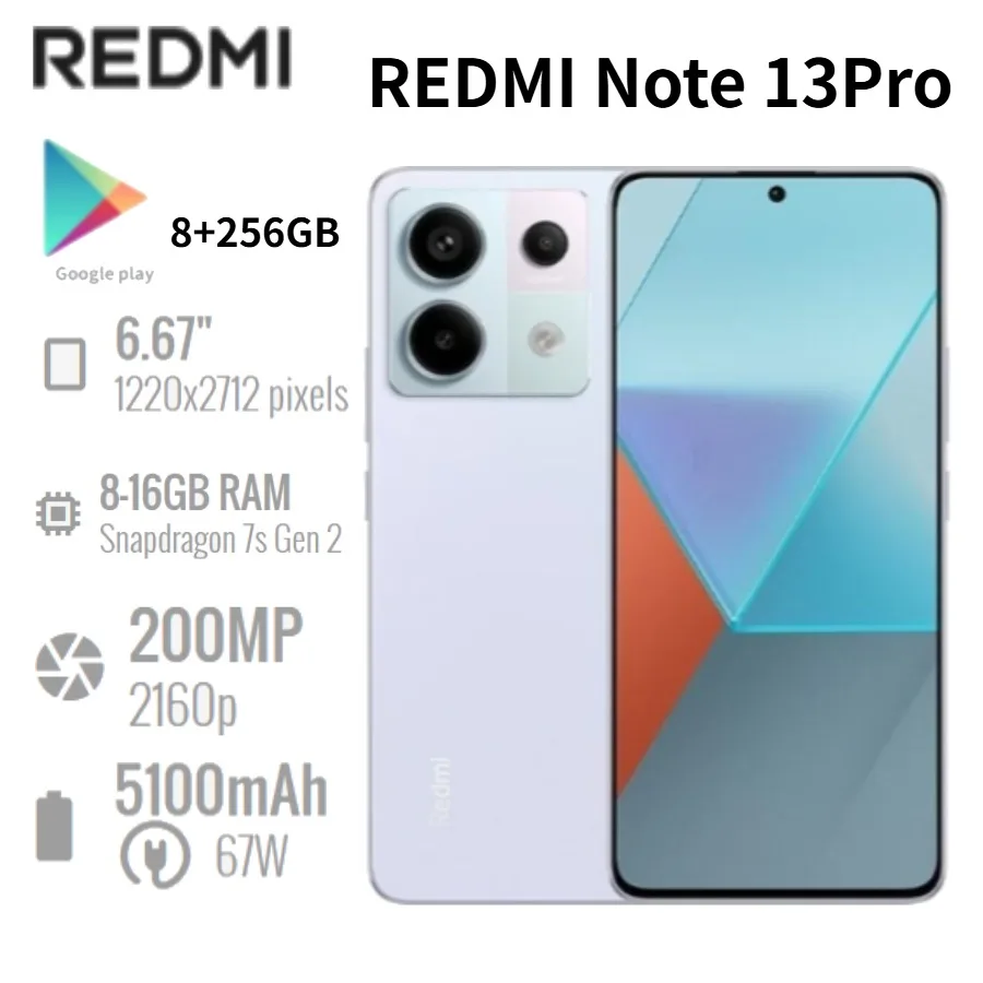 2026 new Redmi Note 13 pro 2026 Global Edition Smartphone 6.67-inch AMOLED Display 120Hz Refresh Rate 5100mAh Battery 8GB+256GB