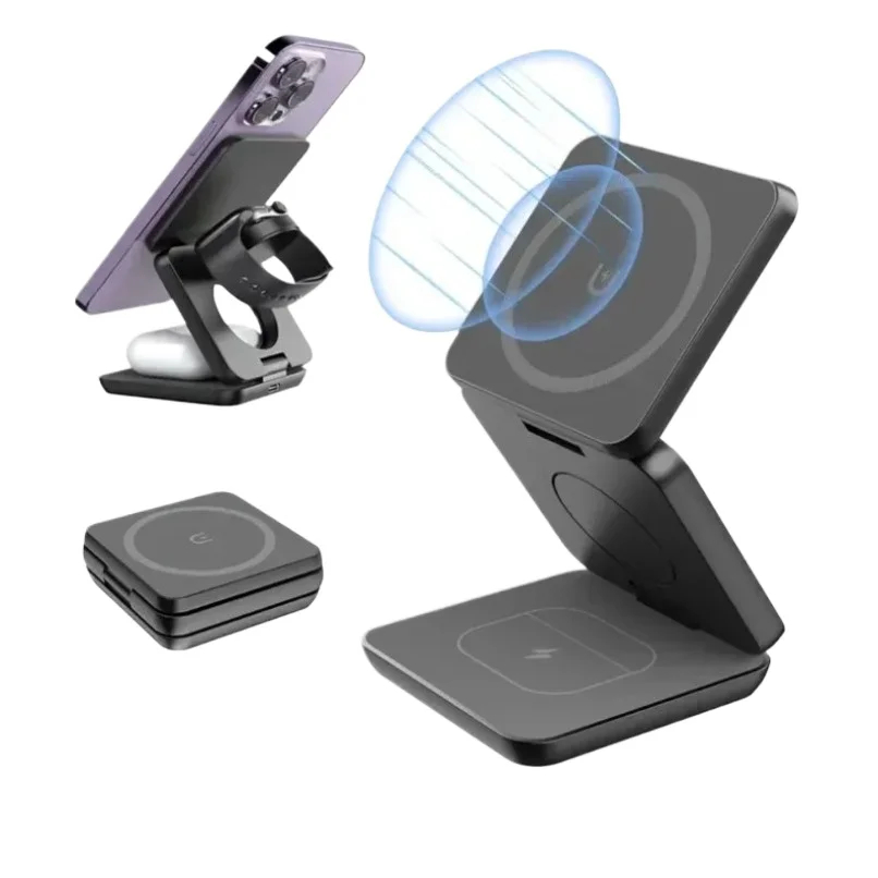3 in 1 Foldable Magnetic Wireless Charger Stand for MagSafe Compatible iPhone 17 16 15 Apple Watch AirPods Pro 2 Strong Magnetic 3 in 1 Foldable Magnetic Wireless Charger Stand for MagSafe Compatible iPhone 17 16 15 Apple Watch AirPods Pro 2 Strong Magnetic