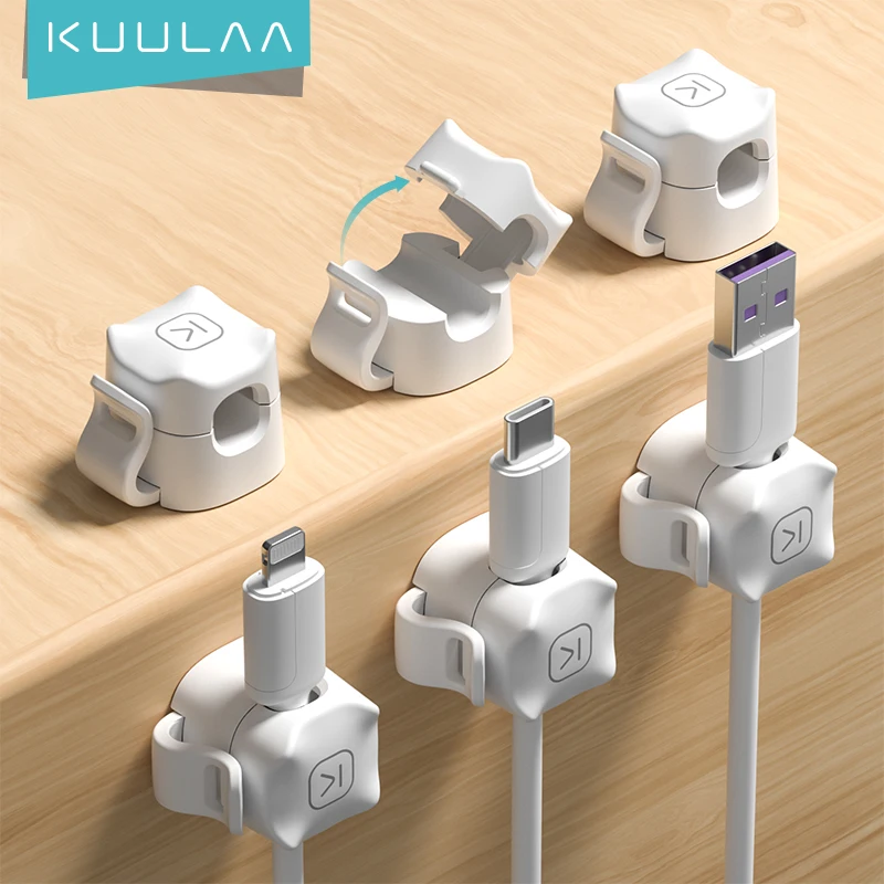 KUULAA 3/6 Pcs Cable Clip Cable Holder Adhesive Wire Keeper Cord Cable Organizer for Home Office Under Desk Management KUULAA 3/6 Pcs Cable Clip Cable Holder Adhesive Wire Keeper Cord Cable Organizer for Home Office Under Desk Management
