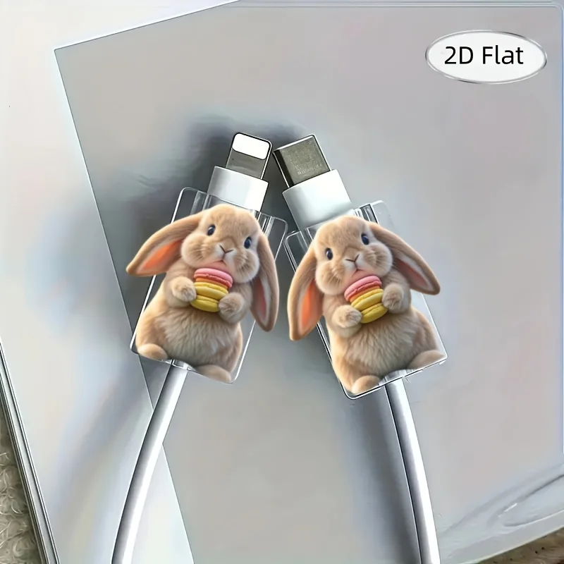 2pcs Cute Bunny Rabbit with Macaron Cable & Type-C 2D Flat Charger Protector Anti-break Transparent Cable Cord Cover 2pcs Cute Bunny Rabbit with Macaron Cable & Type-C 2D Flat Charger Protector Anti-break Transparent Cable Cord Cover