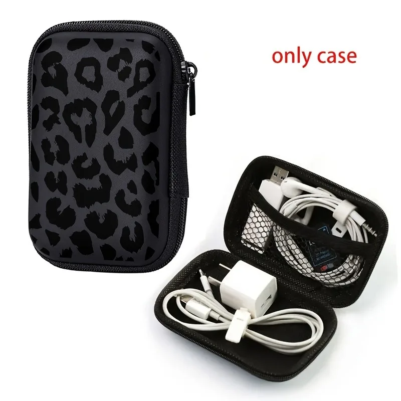 Black Leopard Print EVA Hard Shell Electronics Organizer Shockproof Portable Cable Organizer Bag for Earphone Charger Data Cable Black Leopard Print EVA Hard Shell Electronics Organizer Shockproof Portable Cable Organizer Bag for Earphone Charger Data Cable