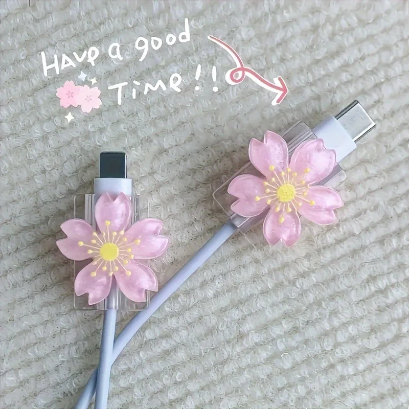 2pcs Cartoon Cable Protector Cute Flowers USB Charger Protector Cable Organizer Kawaii Data Line Cord Cable Winder For iPhone 2pcs Cartoon Cable Protector Cute Flowers USB Charger Protector Cable Organizer Kawaii Data Line Cord Cable Winder For iPhone