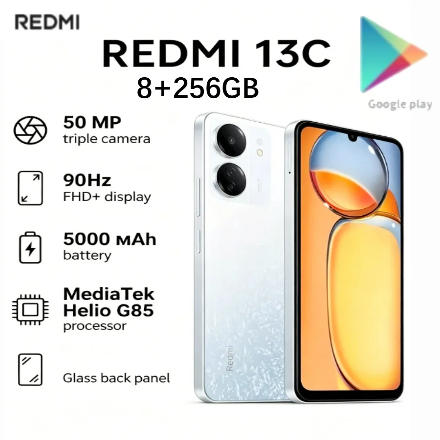 2026 (Latest Model) Redmi 13C Global Edition Smartphone: 8+256GB Storage, 50MP Triple Camera, MediaTek Helio G85 Processor
