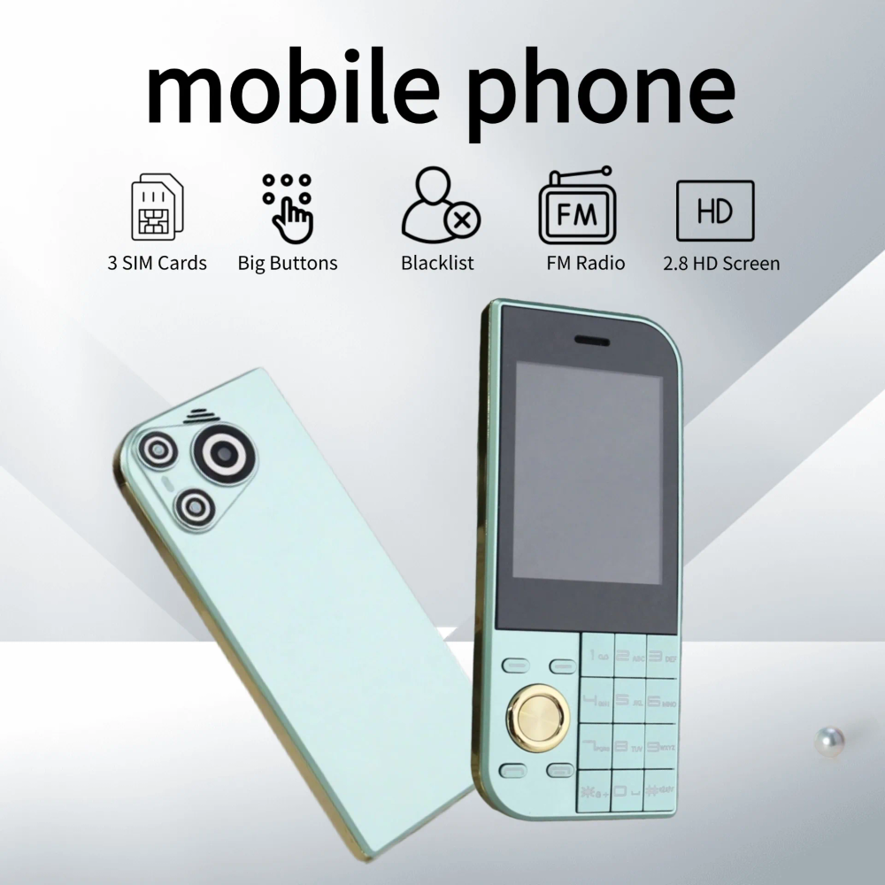 Ultra Slim Pocket Elderly Mobile 2.8-inch Large Screen Torch Bluetooth 3 SIM Cards SOS Cal Budget-Friendly FM Quick Dial Button