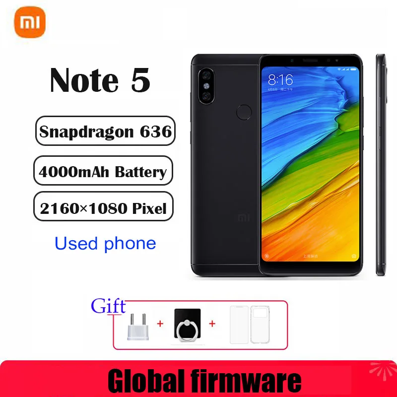 Global firmware xiaomi Redmi Note 5 Smartphone Snapdragon 636 13.0MP 5.99inch 4000mAh 2160×1080 used phone