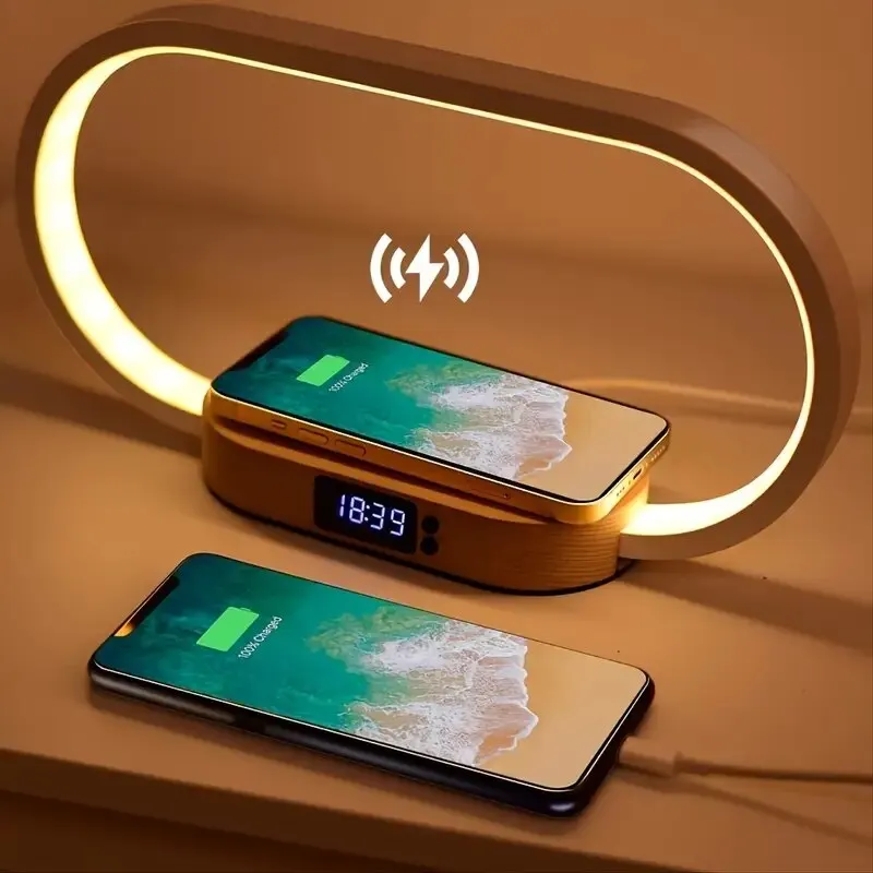 Multifunction Wireless Charger Pad Stand Clock LED Desk Lamp Night Light USB Port Fast Charging Station Dock for iPhone Samsung Multifunction Wireless Charger Pad Stand Clock LED Desk Lamp Night Light USB Port Fast Charging Station Dock for iPhone Samsung