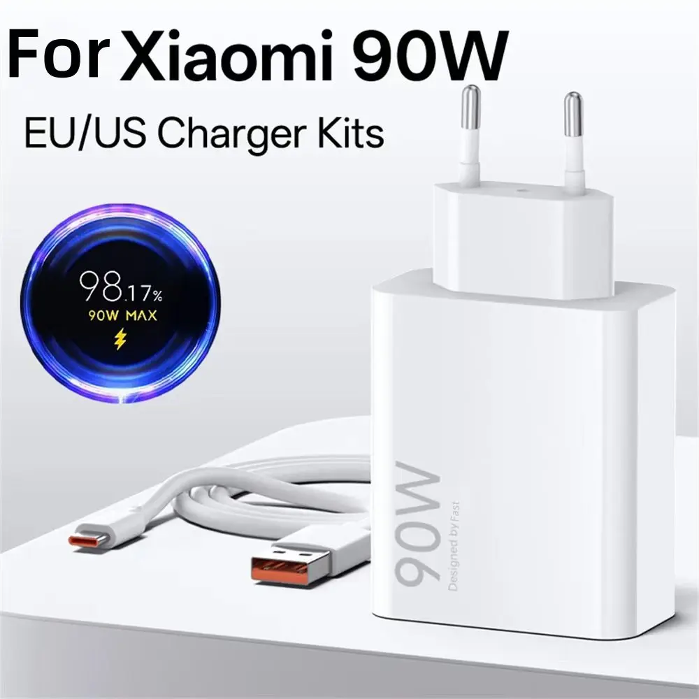 90W Fast USB Charger with Type C Cable for Xiaomi 14 13 12 11 Ultra Note 12T 13 Pro Turbo Quick Charge Fast Charger Wall Adapter