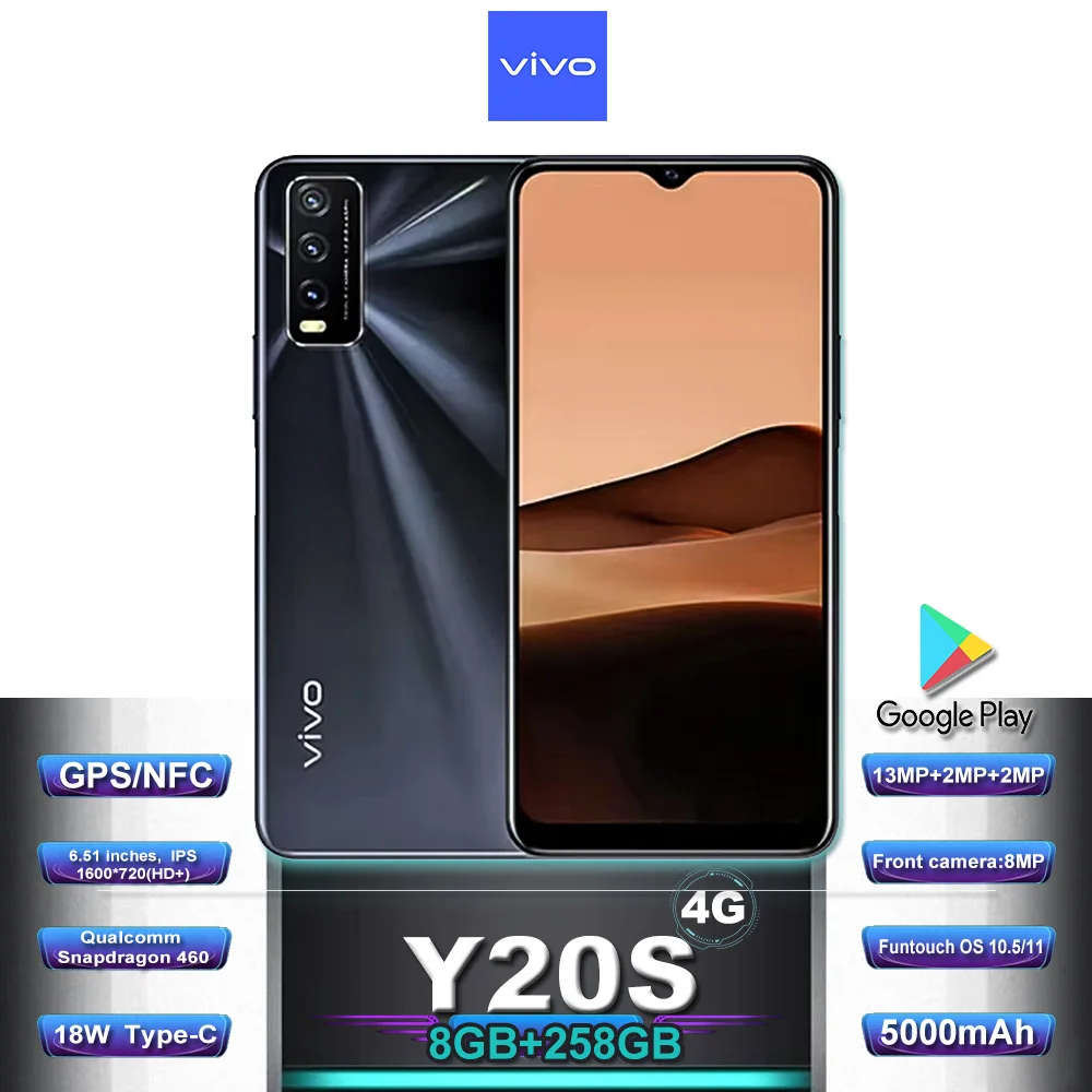 VIVO Y20S 4G Dual-sim Dual-standby 6.51-inch Rear 13MP+2MP+2MP Three-camera, Front 8MP 8GB+256GB 5000mAh, Support NFC Function VIVO Y20S 4G Dual-sim Dual-standby 6.51-inch Rear 13MP+2MP+2MP Three-camera, Front 8MP 8GB+256GB 5000mAh, Support NFC Function