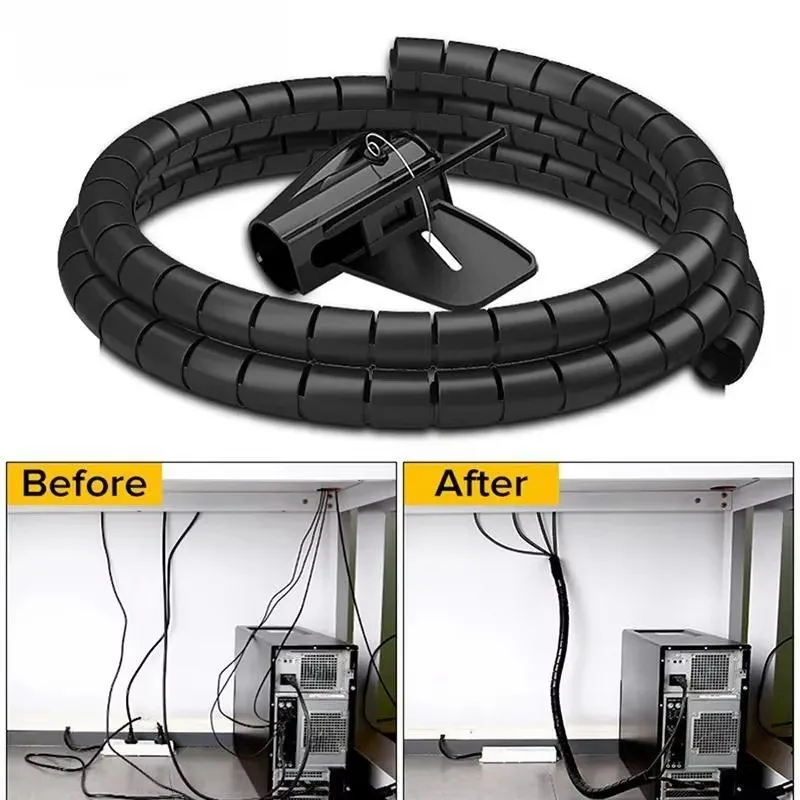 2M/1M Black Cable Wire Protector Cable Organizer Management Pipe Flexible Wire Wrap Line Coiled Tube Office Cord Sleeve Cover 2M/1M Black Cable Wire Protector Cable Organizer Management Pipe Flexible Wire Wrap Line Coiled Tube Office Cord Sleeve Cover