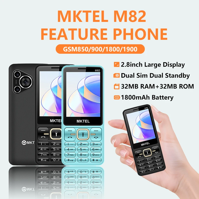 MKTEL M82 Feature Phone Large Keypad 2.8" Dual SIM 1800mAh Bluetooth MP3 Camera Mini Phone MKTEL M82 Feature Phone Large Keypad 2.8" Dual SIM 1800mAh Bluetooth MP3 Camera Mini Phone