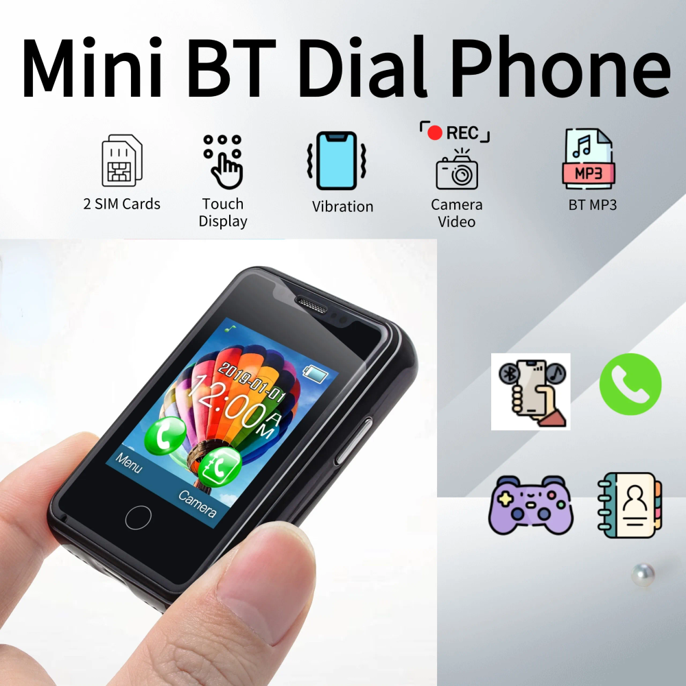 Mini Smart Wearable Mobile Phone 1.77" Touch Screen Support Dual SIM Bluetooth Call Music SMS Voice Changer Camera Vibration Mini Smart Wearable Mobile Phone 1.77" Touch Screen Support Dual SIM Bluetooth Call Music SMS Voice Changer Camera Vibration