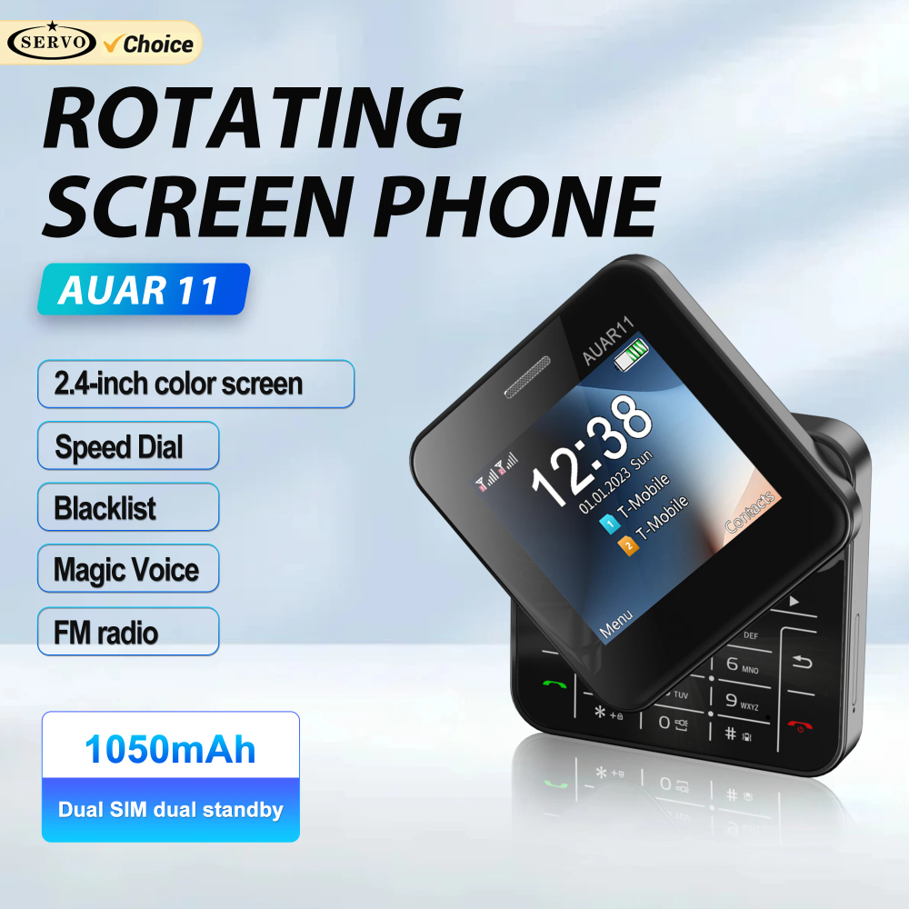 SERVO AUAR11 Rotate Mini Mobile Phone 2G GSM Magic Voice FM Radio Speed Dial Blacklist Button Slide Small Phone Dual SIM Standby