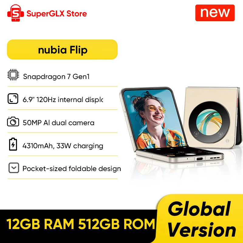 US 2025 Nubia Flip 5G Global Version 6.9" 120Hz OLED Folded Screen 50MP AI Camera 33W Charging 4310mAh 6.9" Snapdragon 7 Gen 1