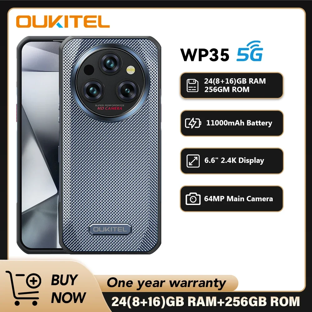 Oukitel WP35 5G Rugged Smartphone 6.6" 2.4K 11000 mAh 24GB+256GB Mobile Phone Android 14 108 MP NFC Cell Phone