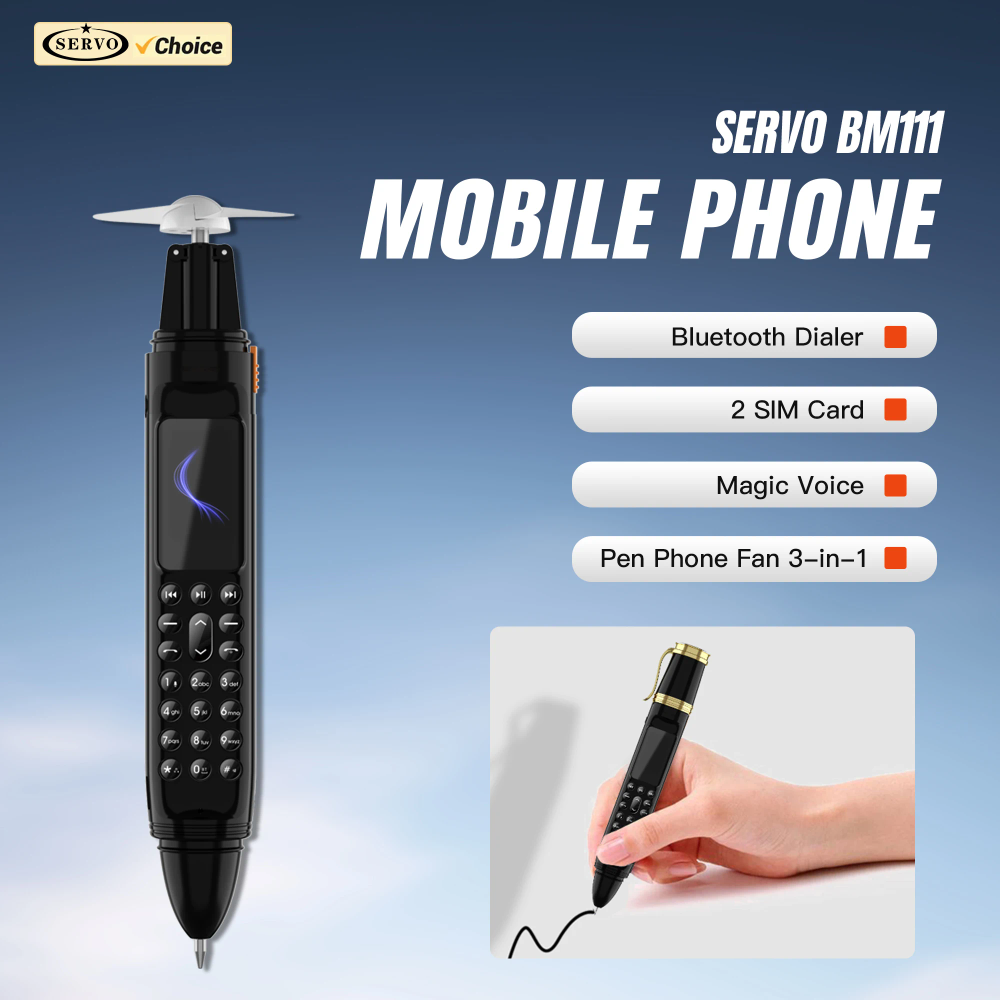 SERVO BM111 Pen Fan 3-in-1 Mobile Phone 2G GSM Magic Voice Bluetooth Dialer 2 SIM Standby Writing Pen Style Portable Cellphones