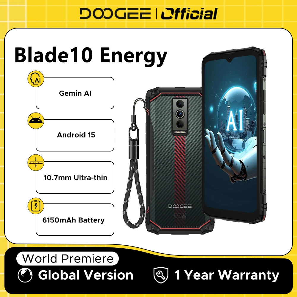 Global Version DOOGEE Blade10 Energy Rugged Phone Ultra-thin Android 15 6150mAh Battery 6.56'' Screen Widevine L1 Smartphone