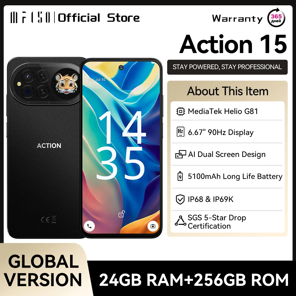 IIIF150 Action 15 Phone Dual Screen Design Smartphone MTK G81 256GB ROM 6.67" HD+ Display 5100mAh IP68 IP69K Waterproof