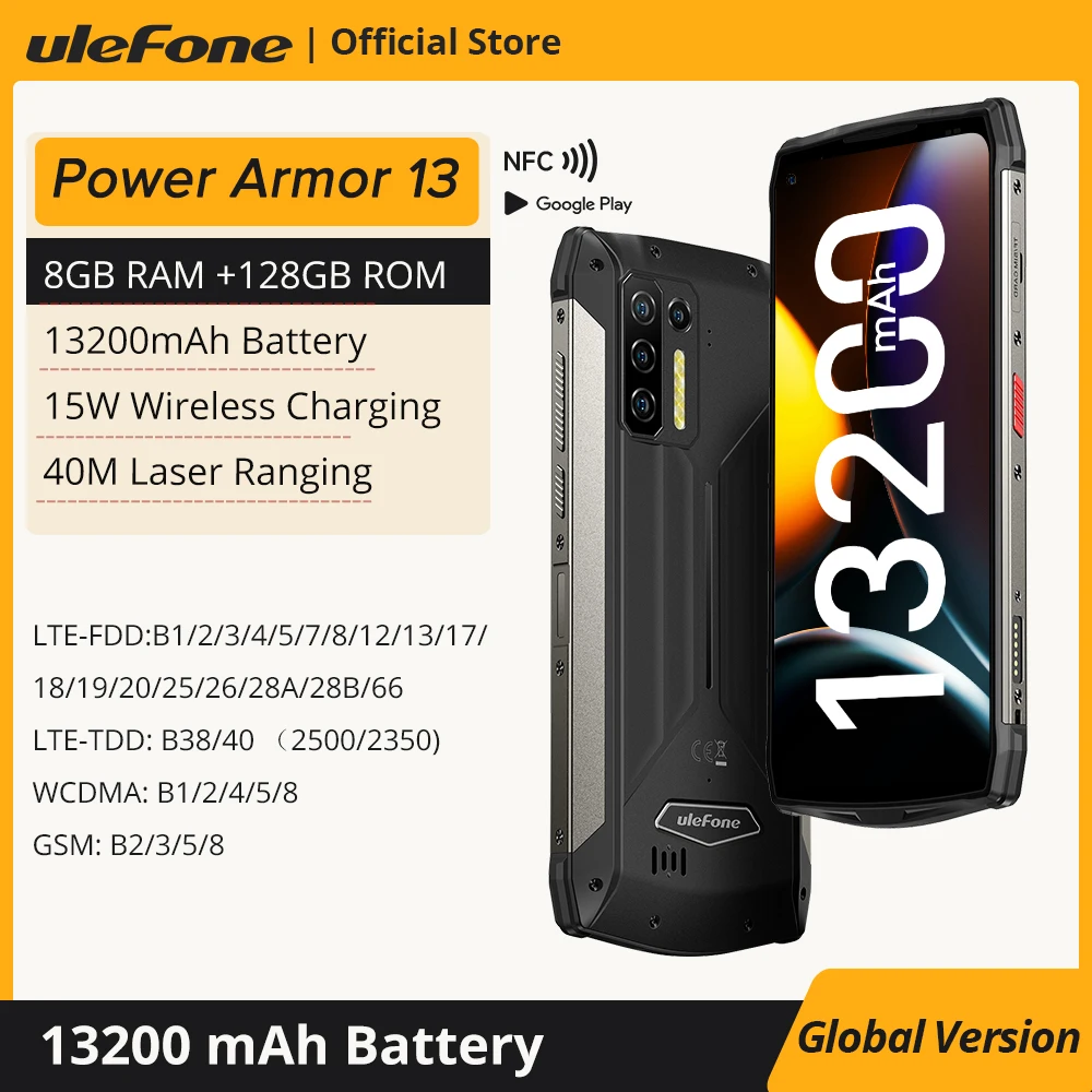 Ulefone Power Armor 13 13200mAh Rugged Smartphone Android Waterproof Phone 6.81FHD Mobile Phone Global Version