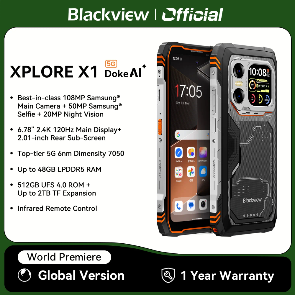 Blackview XPLORE X1 Rugged SmartPhone, 6.78" 2.4K 120Hz Display, Dimensity 7050,10000mAh Battery 55W Charging,108MP+50MP Camera