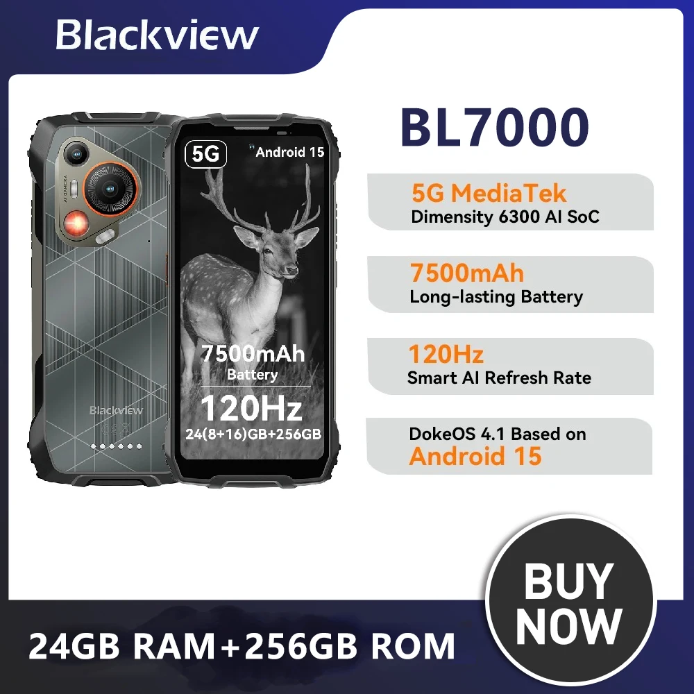 BLACKVIEW 5G AI Rugged Phone Depseek GPT BL7000 6.78" 2.4K 120Hz 8GB 256GB Mobile Phone 7500Amh 50MP Smartphone Android 15 NFC BLACKVIEW 5G AI Rugged Phone Depseek GPT BL7000 6.78" 2.4K 120Hz 8GB 256GB Mobile Phone 7500Amh 50MP Smartphone Android 15 NFC