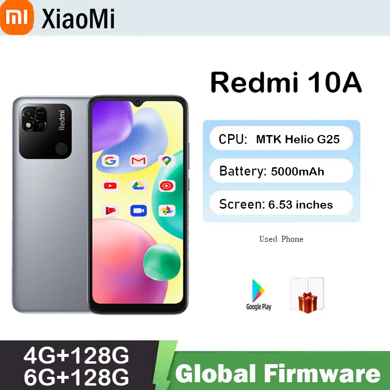 Xiaomi Redmi Smartphone 10A 6GB 128GB Original 6.53' HD Display Helio G25 Octa Core 13MP Fingerprint 5000mAh used phone